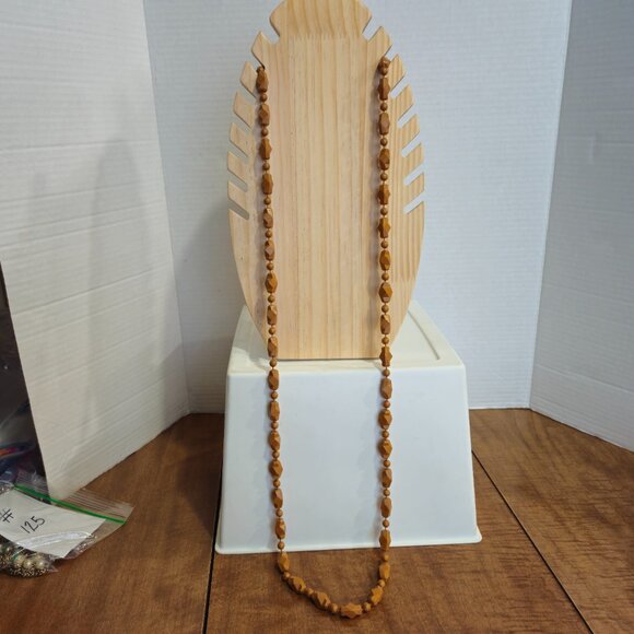 Tan Fused Craved Beaded Necklace - Picture 4 of 8